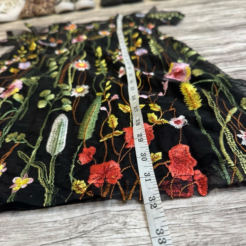 The Vintage Shop Women's Lace Mini Dress Small Black Floral Embroidered - Picture 12 of 14